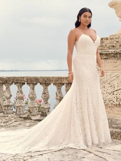 Style CAMBRIE Sottero and Midgley White Size 16 Spaghetti Strap Jersey Straight Plus Size Tall Height Mermaid Dress on Queenly
