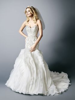 Style D8118 Val Stefani White Size 12 Sequined Tulle Jewelled Plus Size Mermaid Dress on Queenly