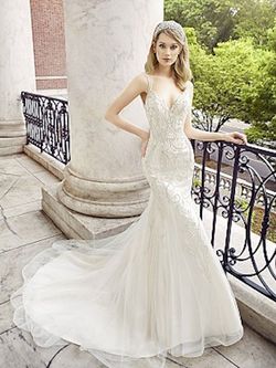 Style D8122 Val Stefani White Size 12 Tulle Floor Length Tall Height Plus Size Mermaid Dress on Queenly