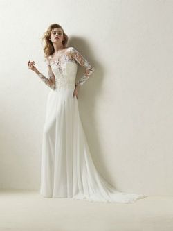 Style DRESAL Pronovias White Size 12 Sleeves Long Sleeve Sheer Straight Dress on Queenly