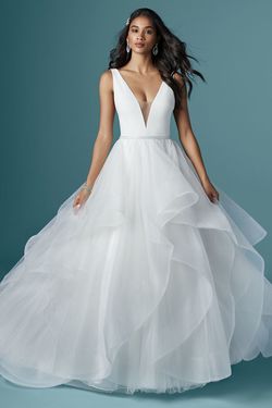 Style FATIMA Maggie Sottero White Size 8 Fatima Tulle Floor Length A-line Dress on Queenly