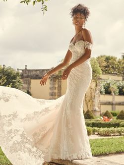 Style KATELL Maggie Sottero Nude Size 20 Cap Sleeve Sequin Train Wedding Sequined Mermaid Dress on Queenly