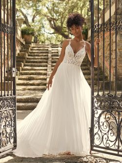 Style MARGERY Maggie Sottero White Size 10 Jewelled Jersey Pageant V Neck Floor Length A-line Dress on Queenly