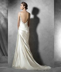 Style PRUNELLA Pronovias White Size 12 Wedding Pageant Flare Silk Mermaid Dress on Queenly