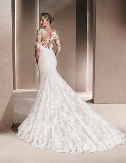 Style REMEDIOS La Sposa White Size 14 Wedding Pageant Flare Lace Mermaid Dress on Queenly