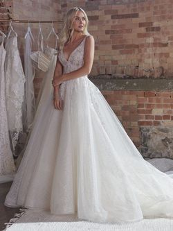 Style W416 Sottero and Midgley White Size 18 V Neck Ivory Plunge Sequined Ball gown on Queenly