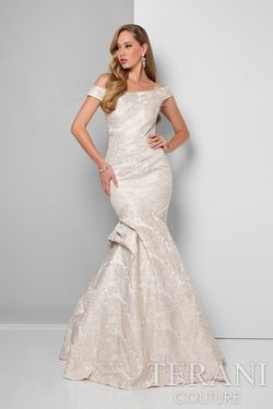 Style 1711E3205 Terani Nude Size 8 Sequin Floor Length Tall Height Pattern Mermaid Dress on Queenly