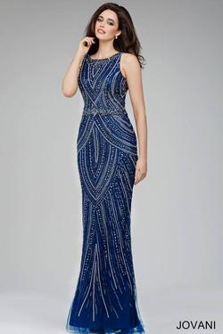 Style 22310A Jovani Blue Size 14 Plus Size Boat Neck Navy Mermaid Dress on Queenly
