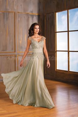 Style J175001 Jasmine Gold Size 16 Plus Size Cap Sleeve Floor Length A-line Dress on Queenly