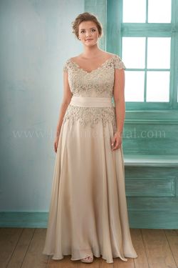 Style J175001 Jasmine Gold Size 16 Plus Size Cap Sleeve Floor Length A-line Dress on Queenly