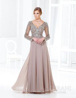 Style M3811 Terani Nude Size 14 Sleeves A-line Dress on Queenly