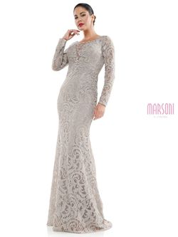 Style MV1050 Colors Nude Size 12 Floor Length Pageant Lace Shiny Straight Dress on Queenly