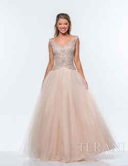 Style 151P0185 Terani Light Pink Size 8 Beaded Top Floor Length Sequin Ball gown on Queenly