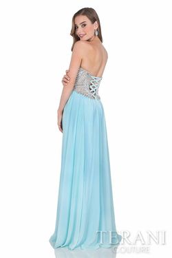 Style 1611P0207 Terani Blue Size 12 Pageant Black Tie Sequined Beaded Top A-line Dress on Queenly