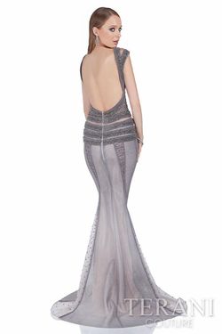 Style 1612GL0503 Terani Silver Size 4 Mermaid Dress on Queenly