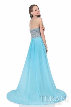 Style 1612P0555 Terani Blue Size 14 $300 Tulle Strapless Pageant A-line Dress on Queenly