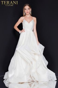 Style 1811P5817 Terani White Size 6 Floor Length Tall Height Ivory A-line Dress on Queenly