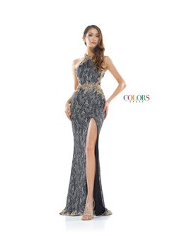 Style 2225 Colors Dress Black Size 2 Gold Train Side slit Dress on Queenly