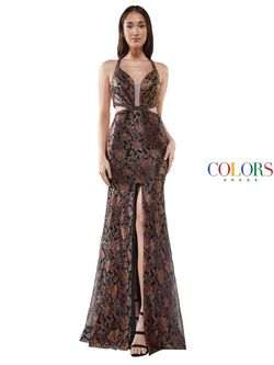 Style 2282 Colors Dress Black Size 10 Multicolor Side slit Dress on Queenly