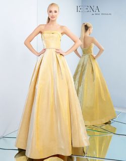 Style 26009 Mac Duggal Gold Size 10 Shiny Tall Height Sorority Formal Ball gown on Queenly