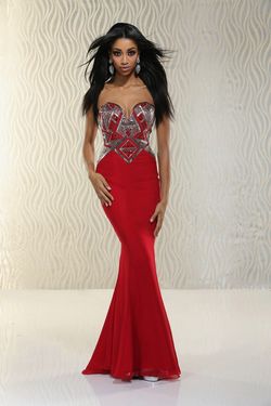 Style 30548 Impression Red Size 10 Tall Height Tulle Prom $300 Mermaid Dress on Queenly