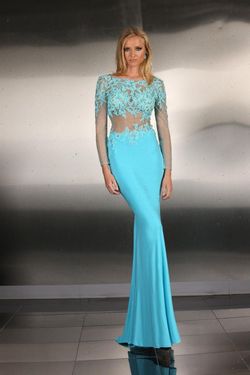 Style 30734 Impression Blue Size 4 Turquoise Jersey Mermaid Dress on Queenly