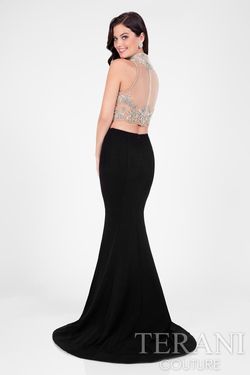 Style 1712P2753 Terani Black Size 10 Tulle Prom Straight Dress on Queenly