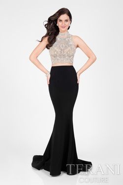 Style 1712P2753 Terani Black Size 10 Tulle Prom Straight Dress on Queenly