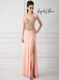 Style 41061 Angela and Alison Pink Size 10 Sheer Backless Coral Straight Dress on Queenly
