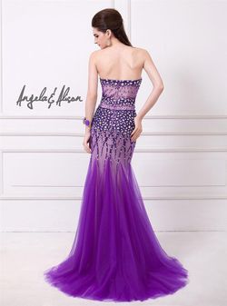 Style 41077 Angela and Alison Blue Size 14 Floor Length Strapless Jewelled $300 Mermaid Dress on Queenly
