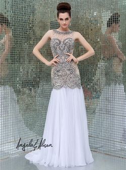 Style 41092 Angela and Alison White Size 6 Grey Military Floor Length Mermaid Dress on Queenly