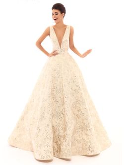 Style 50457 Tarik Ediz Nude Size 12 Prom Plus Size Tall Height Ball gown on Queenly