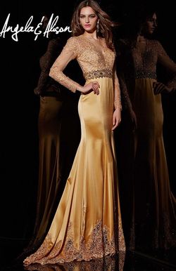 Style 51009 Angela & Alison Gold Size 4 Silk Mermaid Dress on Queenly