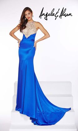 Style 51032 Angela and Alison Blue Size 10 Angela & Alison $300 Silk Mermaid Dress on Queenly