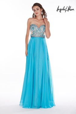 Style 61002 Angela and Alison Blue Size 18 Sequined Floor Length A-line Dress on Queenly