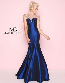 Style 66492 Mac Duggal Blue Size 16 Beaded Top Plus Size Prom Floor Length Mermaid Dress on Queenly