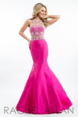 Style 7071 Rachel Allan Orange Size 6 Hot Pink Mermaid Dress on Queenly