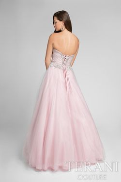 Style TER7482P1171 Terani Pink Size 14 Tulle Strapless Corset A-line Dress on Queenly