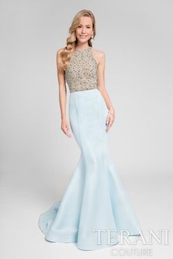 Style TER7542P2171 Terani Blue Size 8 Mermaid Dress on Queenly