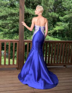 Style 8051 Vienna Blue Size 4 Train Floor Length Prom Mermaid Dress on Queenly