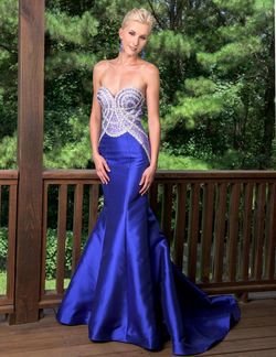 Style 8051 Vienna Blue Size 4 Train Floor Length Prom Mermaid Dress on Queenly