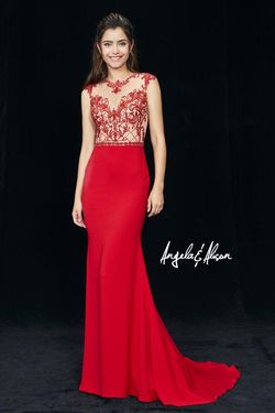 Style 81076 Angela and Alison Red Size 10 Tall Height Embroidery Mermaid Dress on Queenly