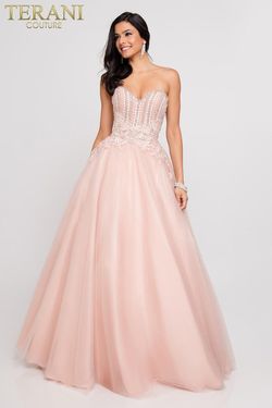 Style 1811P5785 Terani Pink Size 10 Strapless Bridgerton Sequined A-line Dress on Queenly