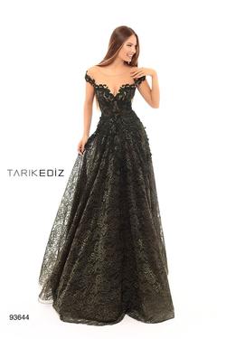 Style 93644 Tarik Ediz Gold Size 6 Olive Ball gown on Queenly