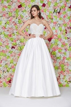 Style ANG680166 Angela and Alison White Size 16 Prom Plus Size Sequined Satin A-line Dress on Queenly