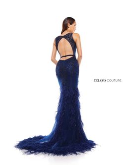 Style J129 Colors Blue Size 6 Tall Height Floor Length Feather Mermaid Dress on Queenly