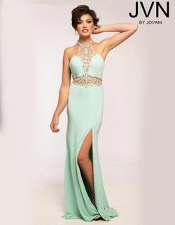 Style JVN20530A Jovani Light Green Size 8 Sequin Side slit Dress on Queenly