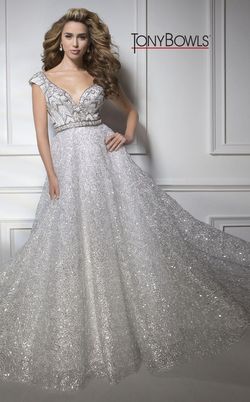 Style TB117282 Tony Bowls White Size 6 Prom Sequined Cap Sleeve Floor Length A-line Dress on Queenly