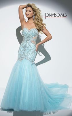 Style TB11755 Tony Bowls Blue Size 16 Prom Tall Height Plus Size Mermaid Dress on Queenly