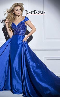 Style TB21603 Tony Bowls Royal Blue Size 8 Flare Mermaid Dress on Queenly